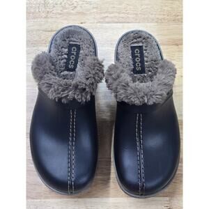 Womens Crocs Cobbler Eva Clogs Mules Fur Lined Espresso/Brown Comfort Size 8